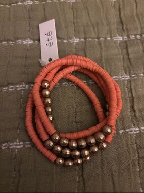 Coral Stack Beaded Stretch Bracelet with Gold Accents